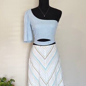 Powder Blue Zara One Sleeve Crop Top with Cutout and Peasant Style Sleeve